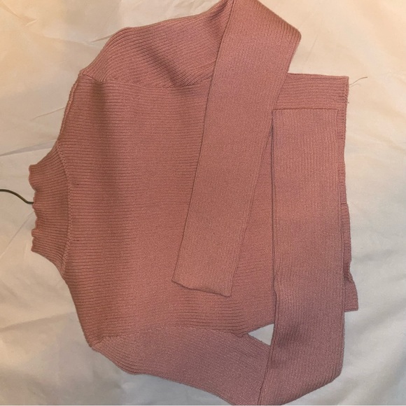 Pink Longsleeve Crop Sweater Cutout - Picture 3 of 5